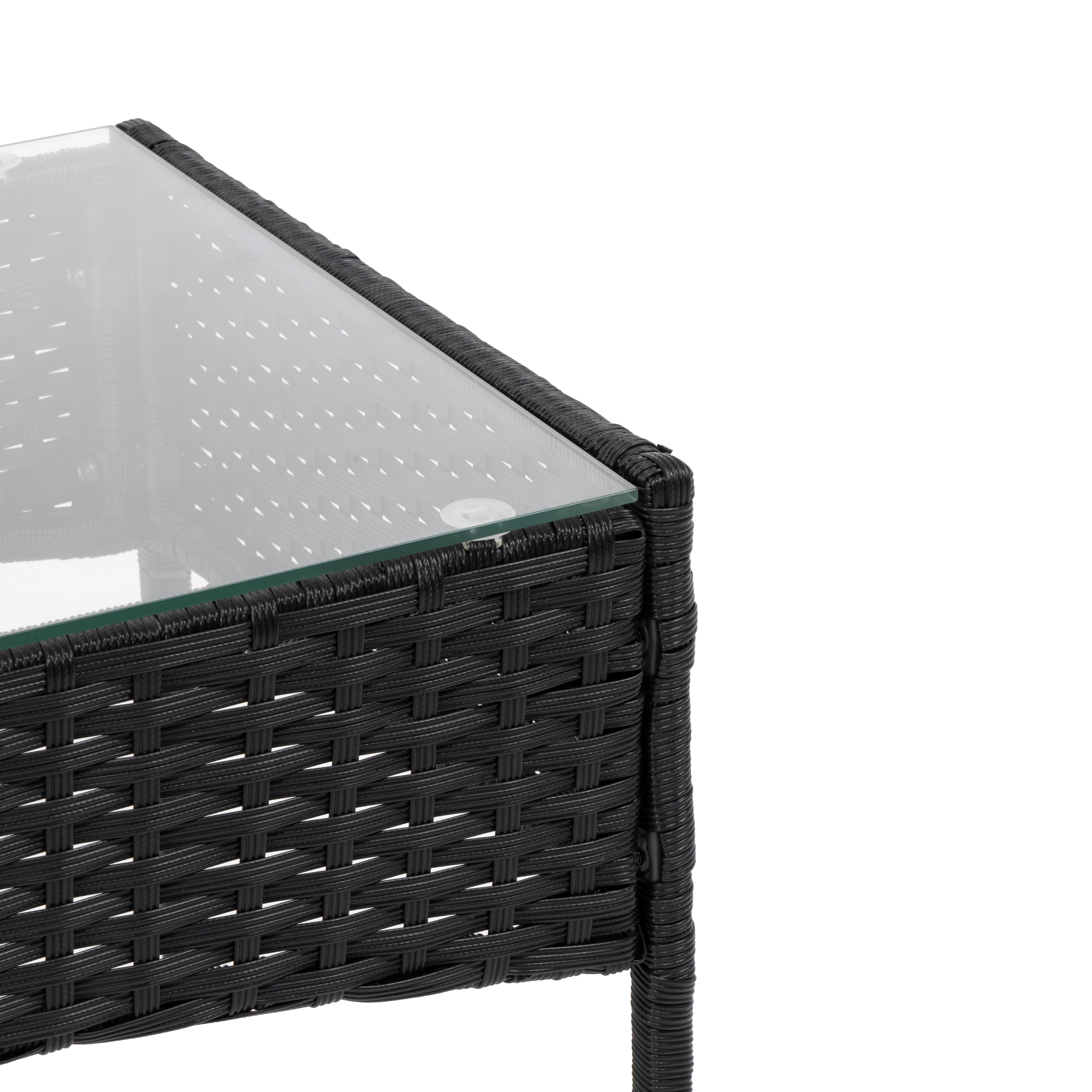 VESTIAMO CASA GIARDINO - Set da giardino 4 pezzi Antracite Rattan sintetico con struttura in acciaio, top in vetro e cuscini Grigio Scuro